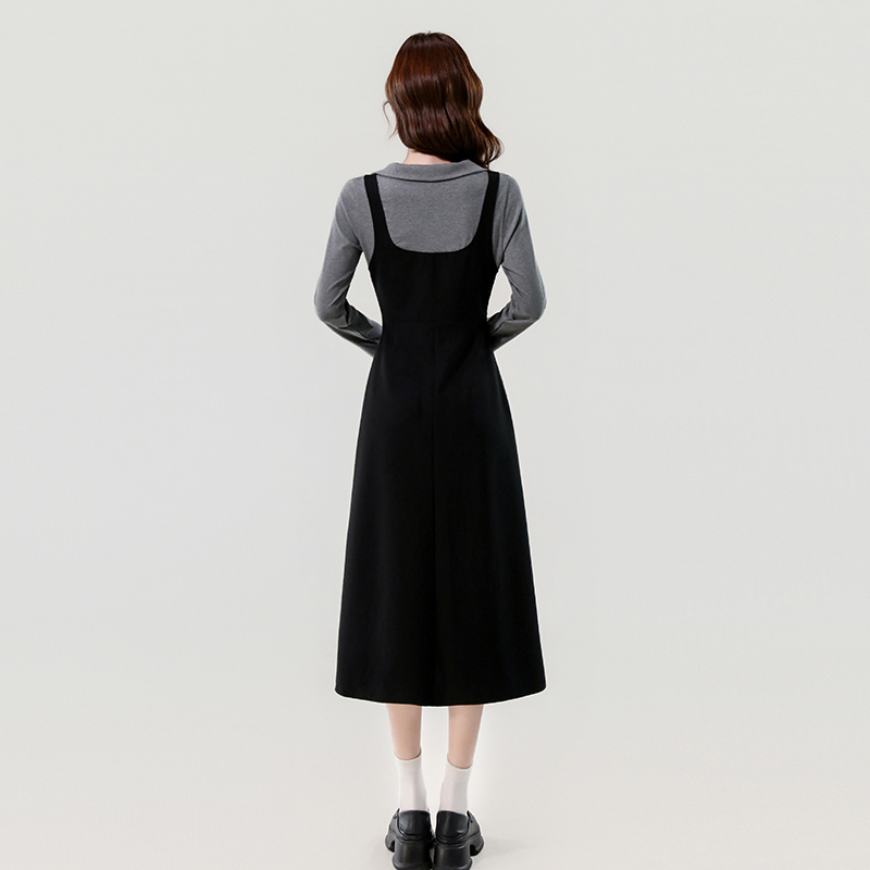 2025 Fall Miu-Style Preppy Colorblock Stretch Knit A-Line Slimming Long Dress - Image 5