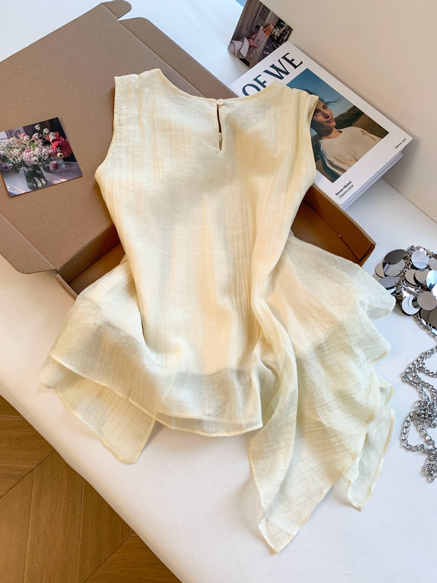 Korean Ruffle Asymmetrical Sleeveless Shirt Women 2026 Summer New Unique Pretty Top - Image 2