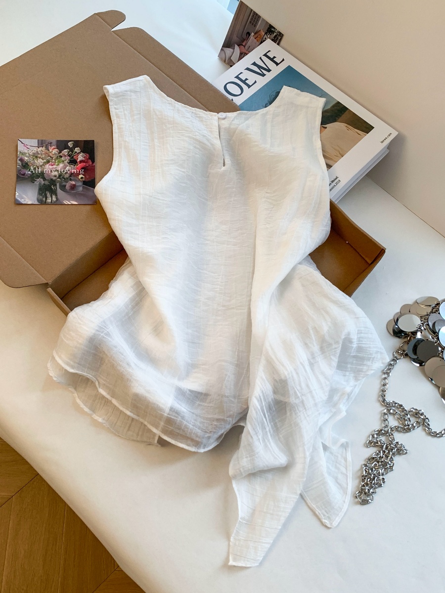 Korean Ruffle Asymmetrical Sleeveless Shirt Women 2026 Summer New Unique Pretty Top - Image 4