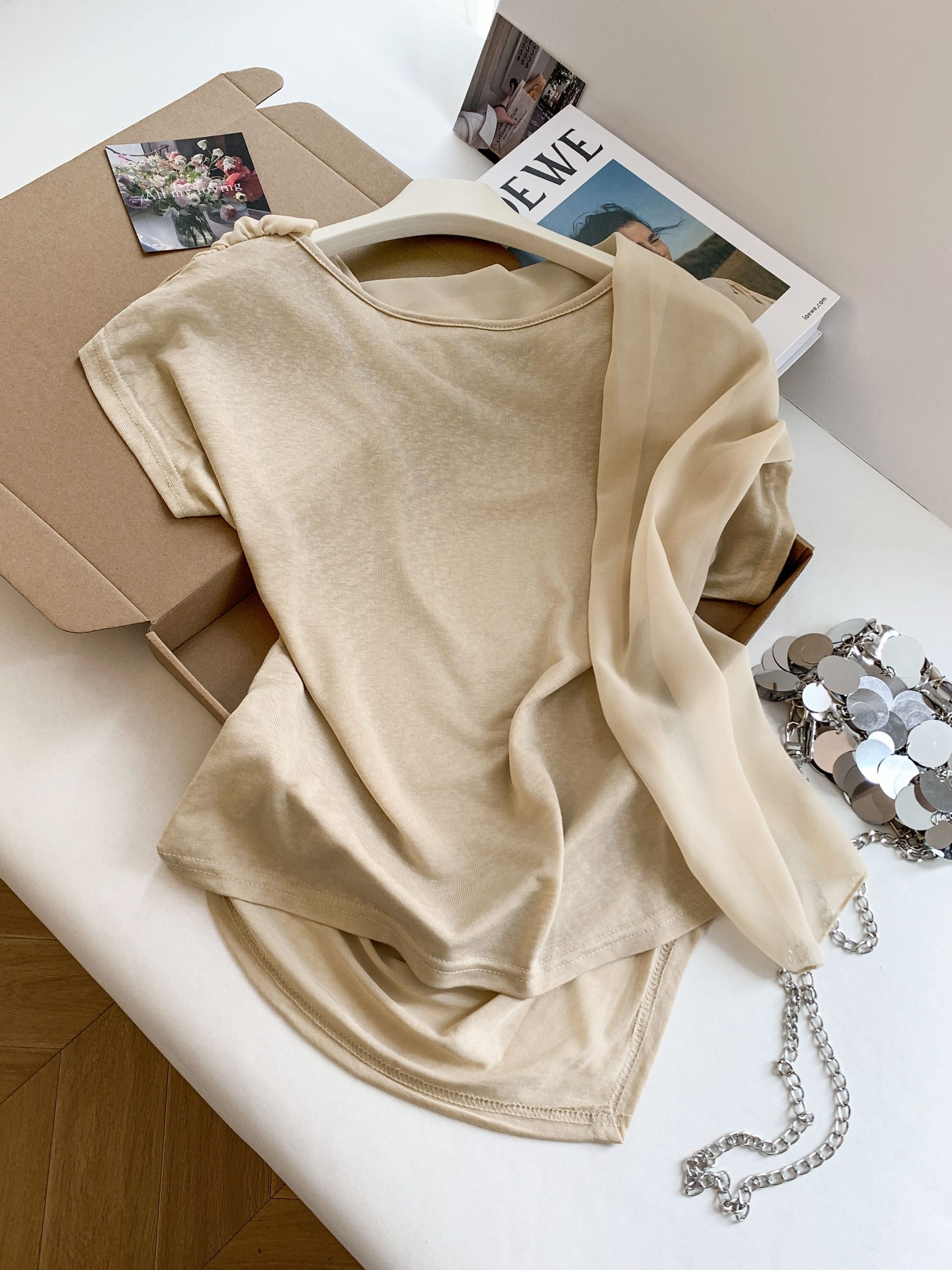 Korean Style Sheer Mesh Ribbon Spliced Slim Fit Draped Neck Sleeveless Top - Image 2