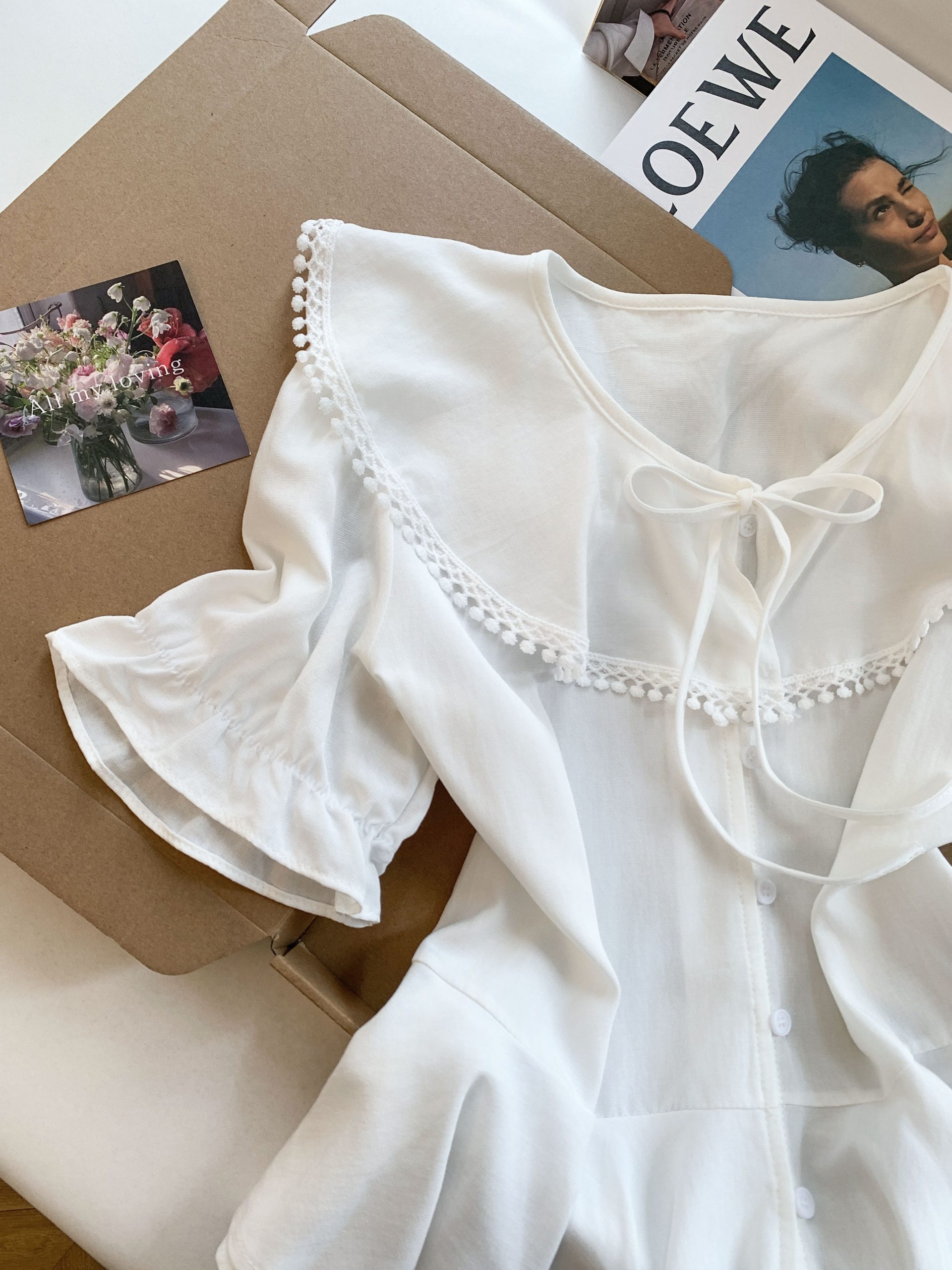 Gentle Flare Sleeve Ruffle Tie Shirt - Image 3