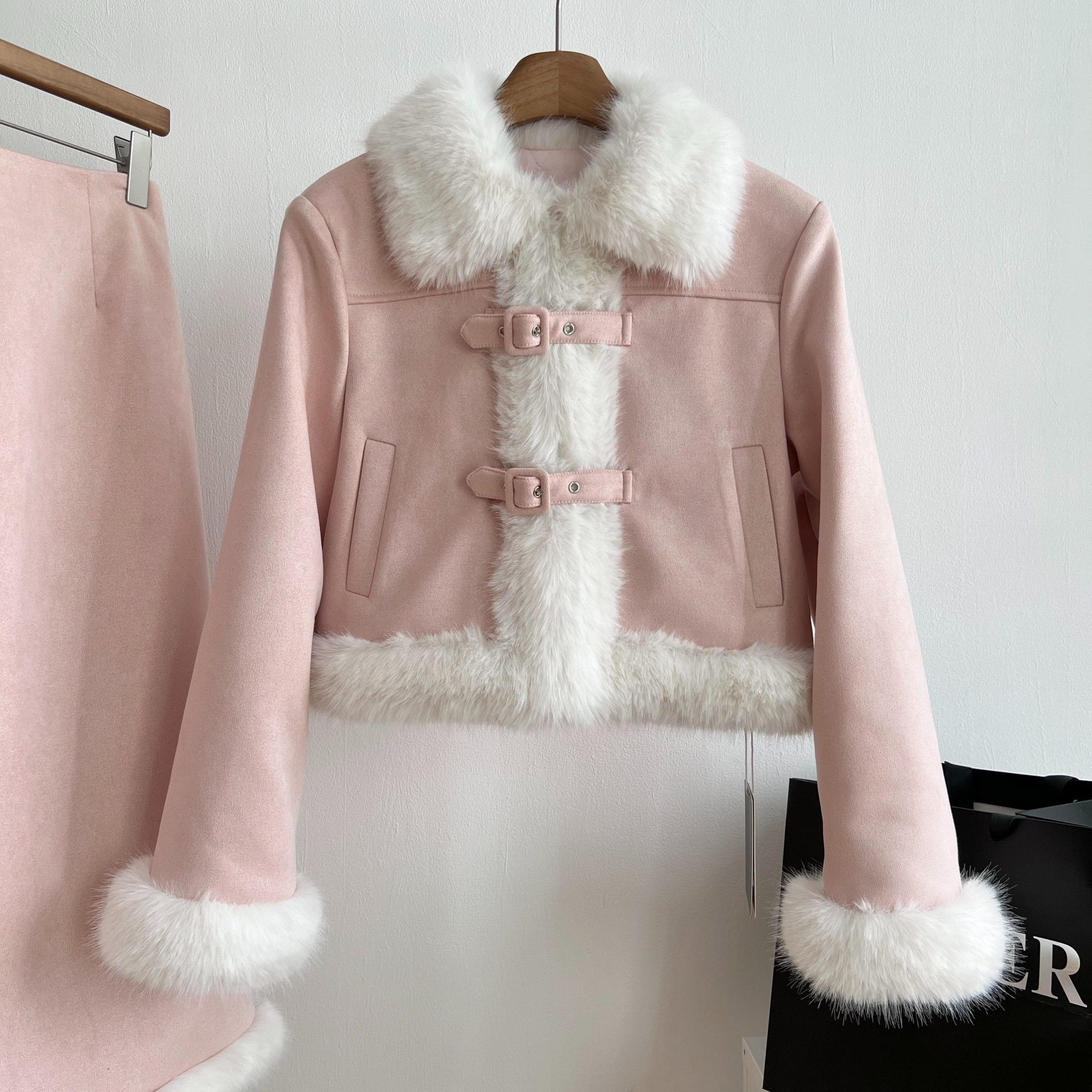 Pink Tweed-Style Two-Piece Set for Women 2026 Winter Outfit - Image 2