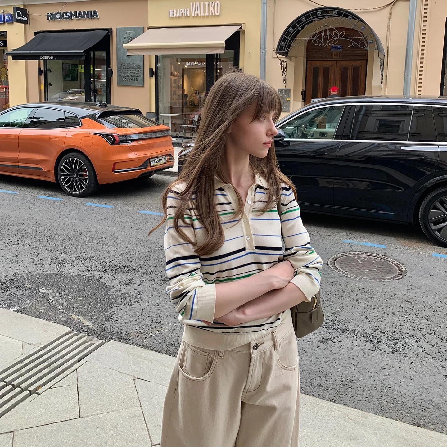 KERNEL COSMOS Early Autumn Colorful Striped Polo Collar Loose Knit Sweater - Image 4