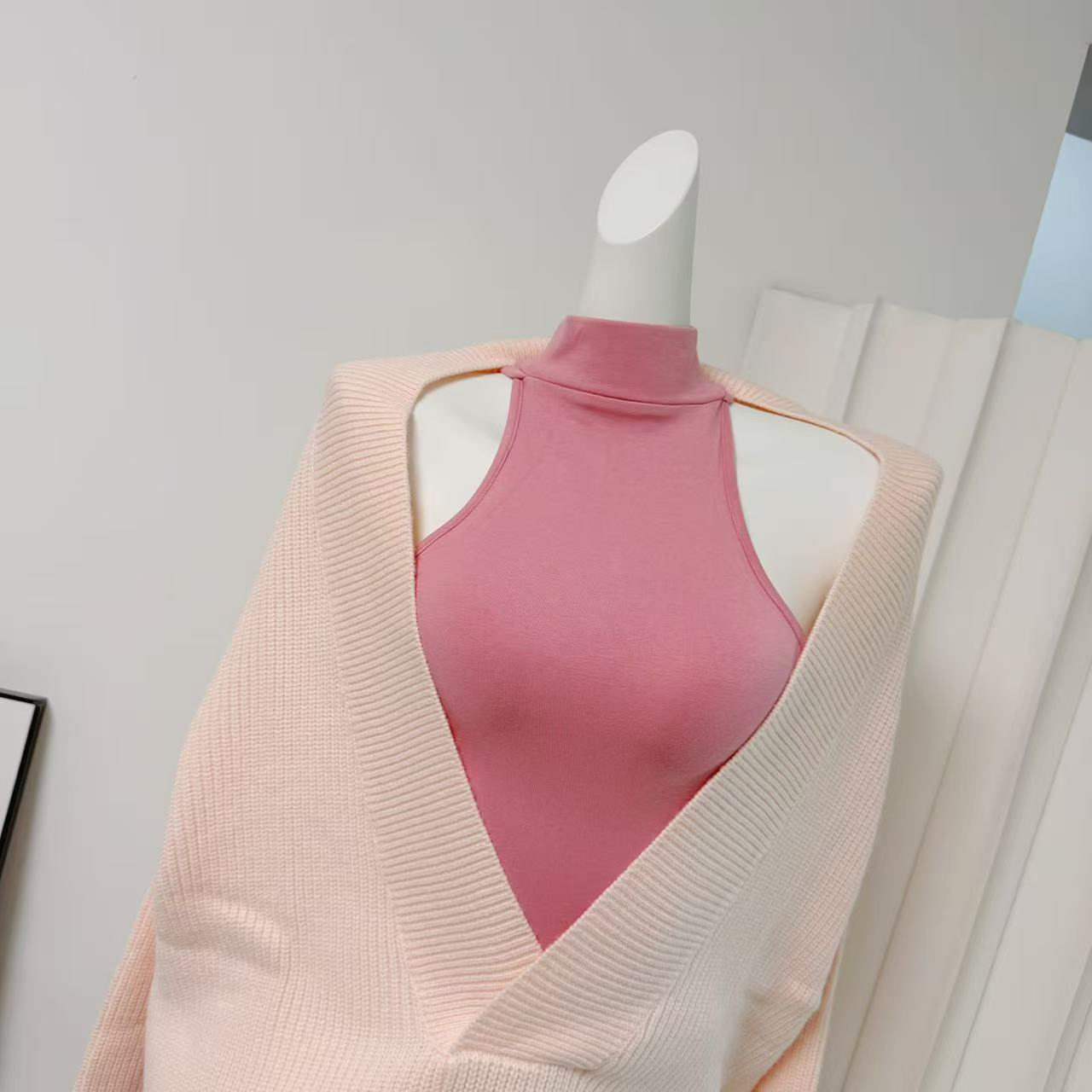 Women's Deep V-Neck Knit Sweater Set Korean Style Soft Warm Slimming Top - Image 4